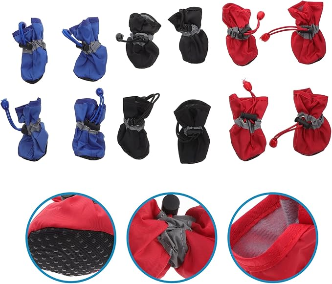 POPETPOP Doggie Rain Boots - 3 Sets of 12 Dog Boots, Non-Slip Paw Protectors with Adjustable Straps for Medium and Small Dogs