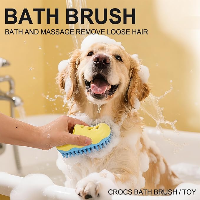 HOP Yellow Shoe-Shape Dog Bath Massage Brush Soft Plum Massage Head Dog Washing Brush Pet Grooming Cleaning Tool for Small Medium Dogs and Cats Gentle Remove Loose Hair Knots Deep Cleansing