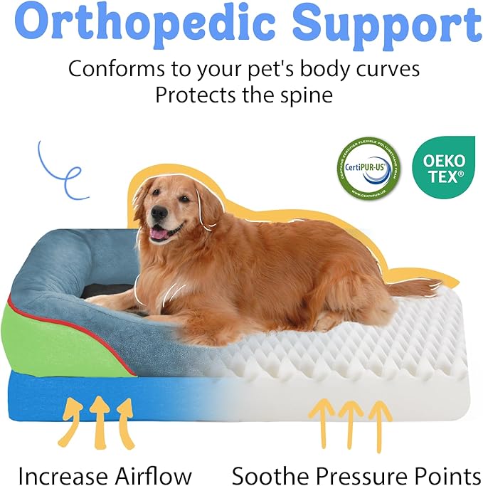 Chez Paw Orthopedic Extra Large Dog Bed - XXL Washable Giant Pet Couch Sofa with Removable Cover Waterproof Bolster for Large Size Dogs, 45x35
