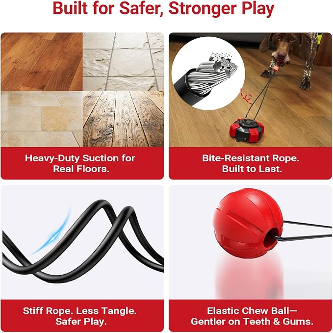 Upgraded Super Strong Suction Cup Dog Toy for Aggressive Chewers, 2.68" Bite Resistant Tug of War Toy, Steel Wire Rope Chew Ball for Medium Large Dogs, Stops Destructive Chewing