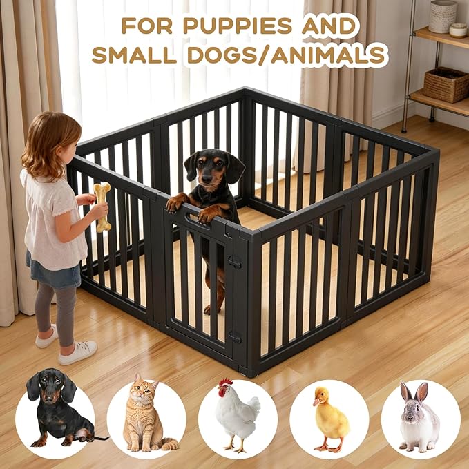 Dog Playpen, Clear Dog Pen, Dog Pen Indoor, Easy to Install and Remove Dog Play Pen, Puppy Playpen Suitable for Dogs, Cats,Dog Playpen Indoor(Black, 23.6 Inch Height, 8 Panels)