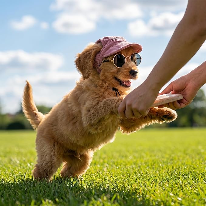 Small Dog Sun Hat with Ear Holes Adjustable Pet Visor Hat and Cute Sunglasses for Dogs Summer Outdoor Sun Protection