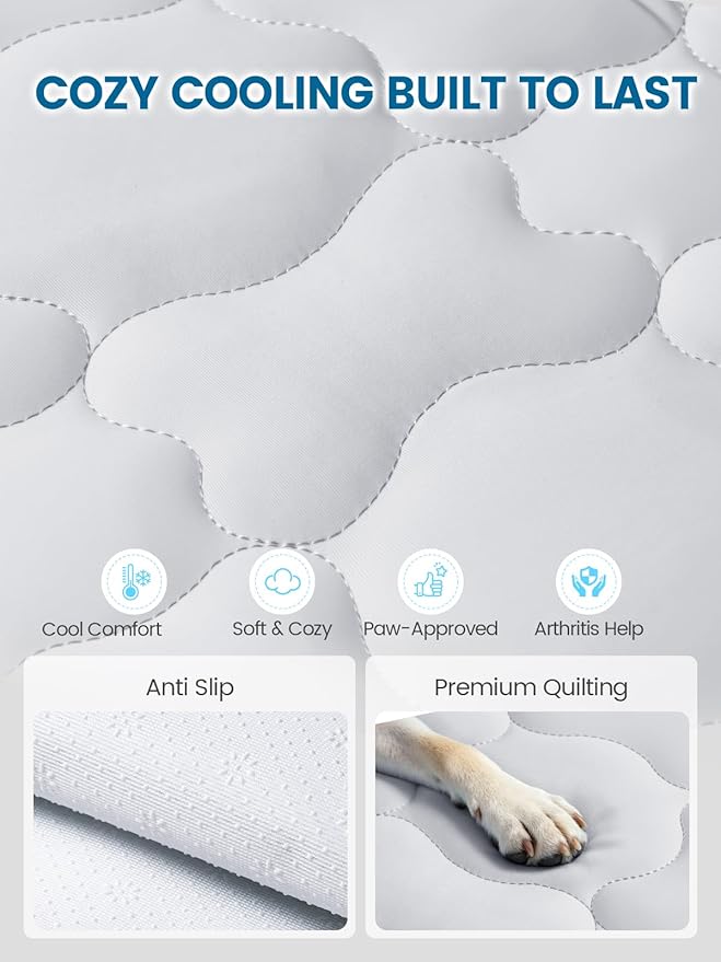 Mora Pets Dog Cooling Mat Pet Cooling Pad for Extra Large Dogs Q-Max>0.5, Breathable Washable Self Cool Dog Mat for Indoor Floors, Crate, Sofa & Outdoor Use, Non Gel Summer Ice Silk Cold Pad XL 47x32