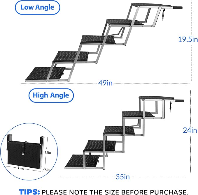 Dog Stairs for Cars,Folding Dog Steps for Large Dogs,Portable Pet Stairs for Cars,Trucks,SUV,Lightweight Pet Ramp with Non-Slip Surface Support Up to 200 lb,5 Steps