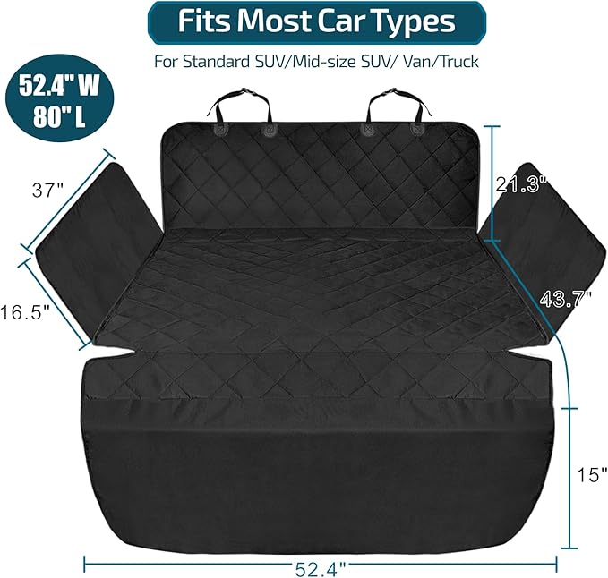 Veckle SUV Cargo Liner for Dogs, Water Resistant Trunk Cover with Side Flaps, Compact to Mid-Size Fit Cargo Area Protector with Bumper Flap for Smaller SUVs, Black