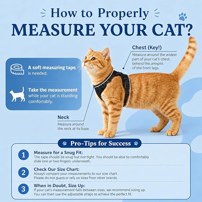 Cat Harness, Cat Harness and Leash for Walking, Escape Proof Soft Adjustable Vest Harnesses for Cats, Easy Control Breathable Reflective Strips Harness, Kitten Harness and Leash Set, Blue, S