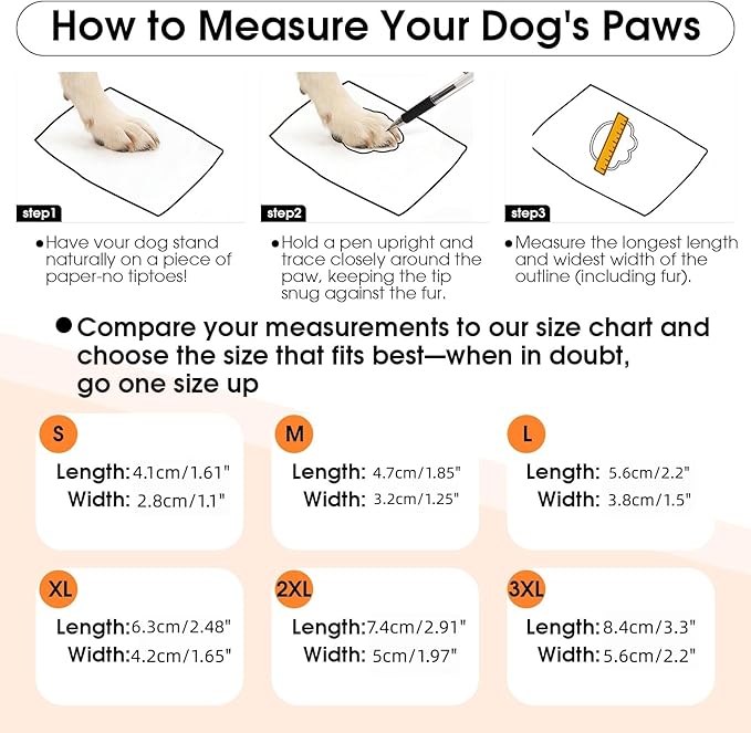 Easy-On Rubber Dog Boots for Small Medium Dogs with Wide Opening & Dual Hook-and-Loop Fastener – Waterproof Dog Shoes, Non-Slip Paw Shoes for Hot Pavement, Snow and Rain Orange S