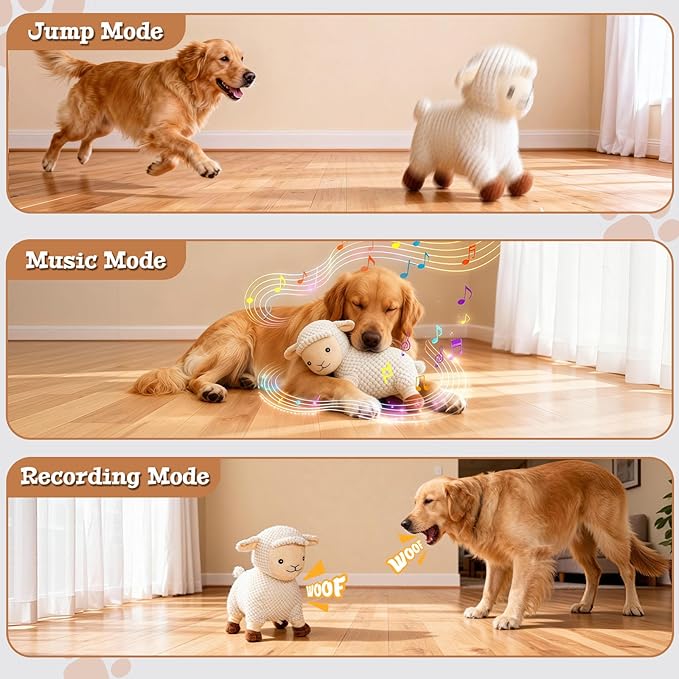 Interactive Dog Toys for Large Dogs, Sheep Rechargeable Pet Toys with Music, Animal Sound & Recording Mode, Automatic Jumping Pet Ball for Mental Stimulation