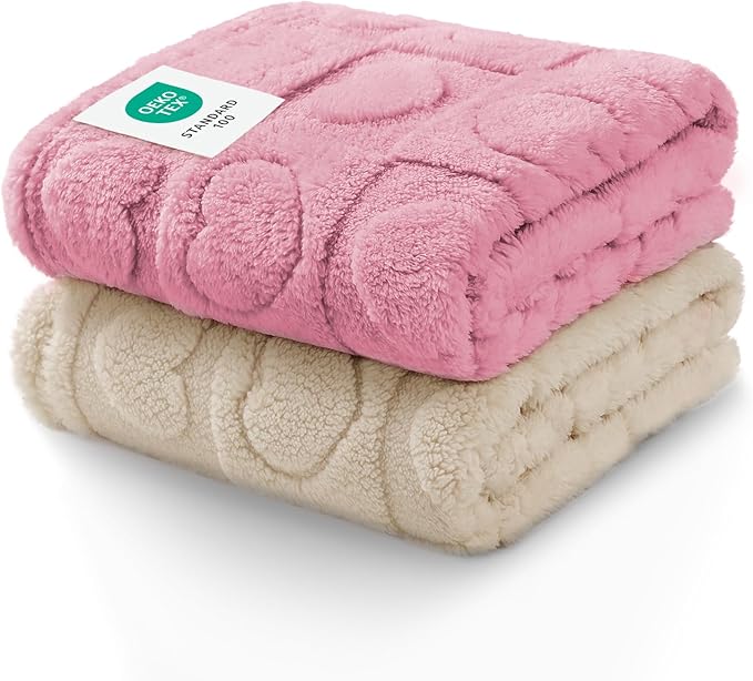 Luciphia 1 Pack 2 Small Dog Blanket Washable Pet Bed Cover Soft Fluffy Puppy Blanket with Premium Fleece 300GSM Cozy Calming Cat Blankets for Indoor Cats Pink/Beige 41x31 inch