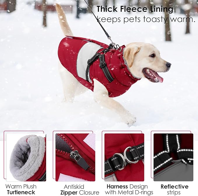 AOFITEE Dog Coat, Dog Christmas Sweater, Warm Dog Jacket with Harness Built in, Waterproof Coats for Small Dogs, Dogs Winter Coat Puffer Jacket with Zipper, Pet Snowsuit for Chihuahua Yorkshire, XS