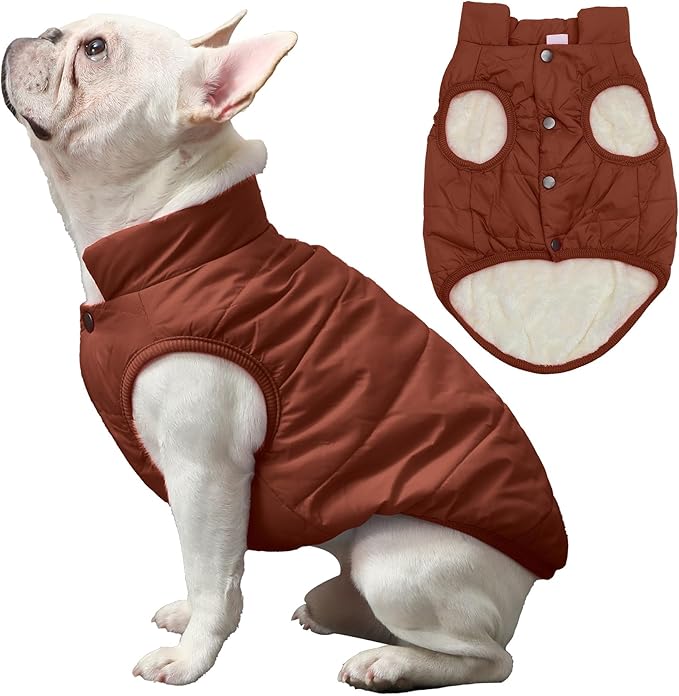 JoyDaog 2 Layers Fleece Lined Warm Dog Jacket for Puppy Winter Cold Weather,Soft Windproof Small Dog Coat,Brown M