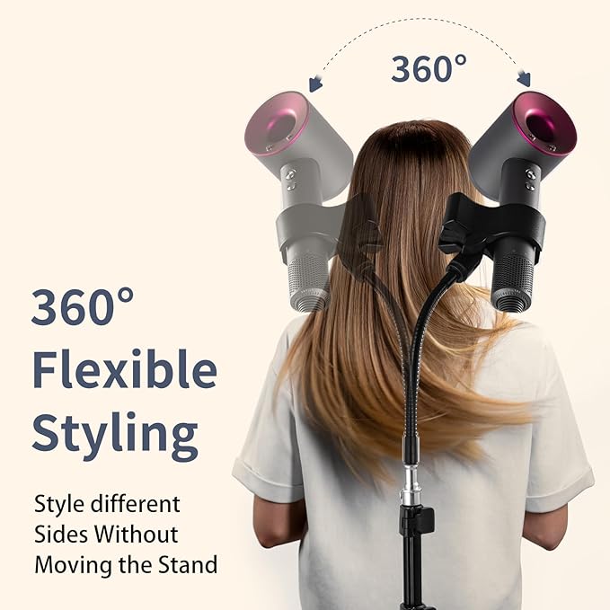 Hair Dryer Stand - 360° Rotating Universal Holder, 20-65 Inch Adjustable, Hands Free for Pain Relief & Multi-Tasking