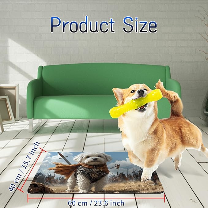Dog Food Mat, 15.7" x 23.6" Absorbent Pet Feeding Mat for Food and Water, Waterproof Diatom Mud Pet Placemat with Non-Slip Rubber Backing, Easy Clean Cat Bowl Mat for Floors - Puppy Warrior