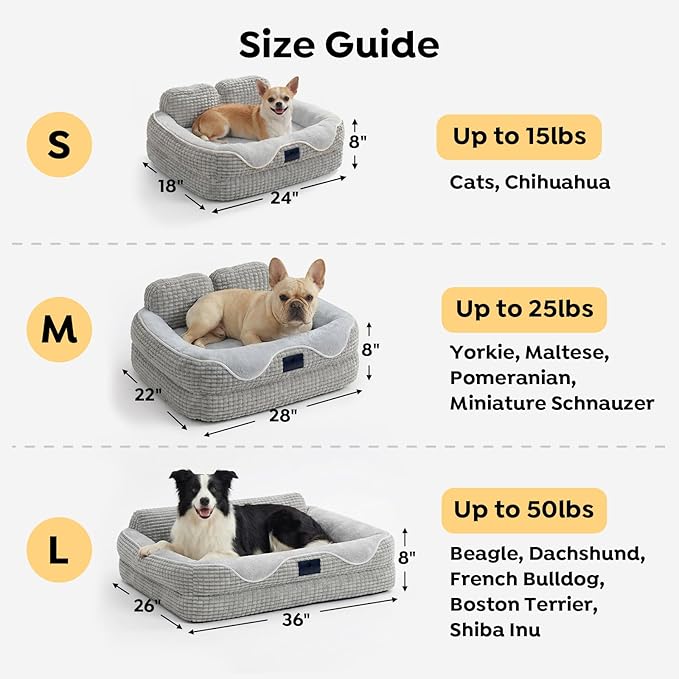 Veehoo Cute Dog Bed for Medium Dogs, Orthopedic Egg-Crate Foam Dog Bed with Sides, Removable Washable Cover & Waterproof Lining, Comfortable Pet Couch Pet Sofa Grey, 36"