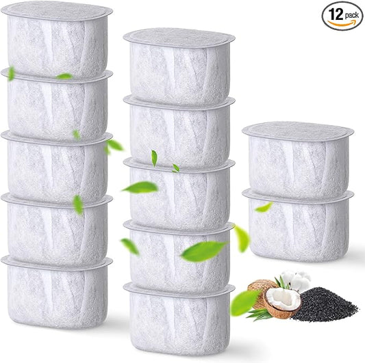 12 Pack Cat Water Fountain Replacement Filters with Sponges Compatible with W300&W300B&W500&W500B Automatic Pet Fountain 71oz/2L and 118oz/3.5L Dog Water Bowl Drinking Dispenser