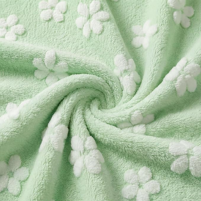 Horaldaily Pets Flannel Blanket, Green Flowers 3D Textured Soft Fuzzy Fluffy Plush Cozy Fleece Premium Blankets for Dog Cat Puppy Kitten Couch Protection, 30x40