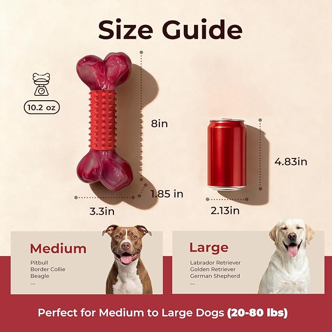 4-Pack Tough Dog Toys for Aggressive Chewers: Beef Flavored Long Lasting Dog Bones for Large Dogs, Heavy Duty Nylon & Rubber Dog Chew Toys to Keep Them Busy, Medium & Large Breed, Red