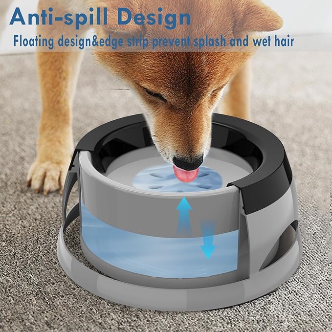 Dog Water Bowl, No Spill Cat Slow Feeder Water Dispenser Portable Vehicle Carried Car Travel Bowls for Small Medium Pets Sloppy Messy Drinkers 25oz, Grey
