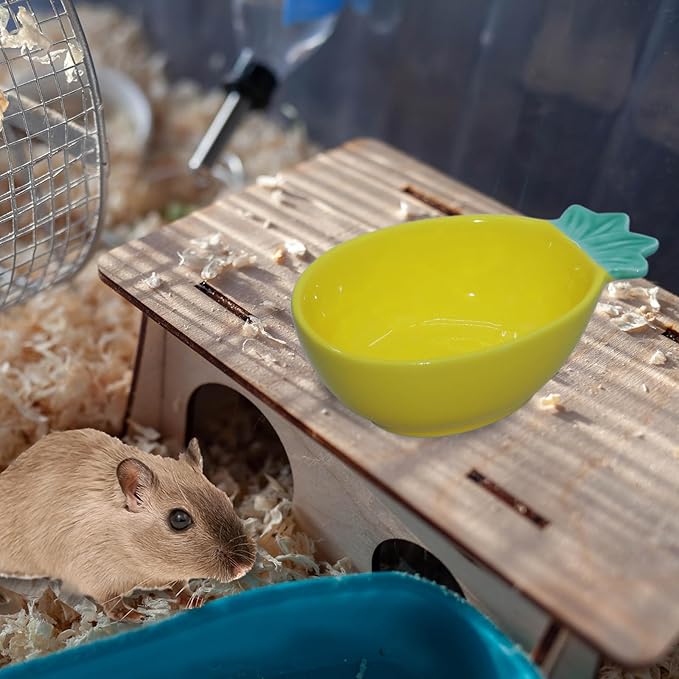 Small Guinea Pig Food Bowl Pineapple-Shaped Cute Ceramic Hamster Water Bowl Ferret Rat Chinchilla Rabbit Feeding Dish Young Animal Feeder(Yellow)