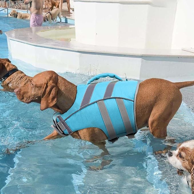 Kuoser Dog Life Jacket with Reflective Stripes, Dog Life Vest for Swimming Boating, Adjustable Pet Lifejackets with High Flotation, Doggie Swimsuit for Small Medium Large Dogs