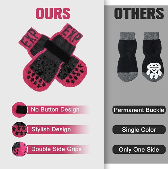 EXPAWLORER Anti Slip Dog Socks to Prevent Licking Paws - Dog Shoes for Hot Pavement, Dog Booties for Hardwood Floors, Dog Boots & Paw Protectors with Grippers for Small Medium Large Senior Dogs