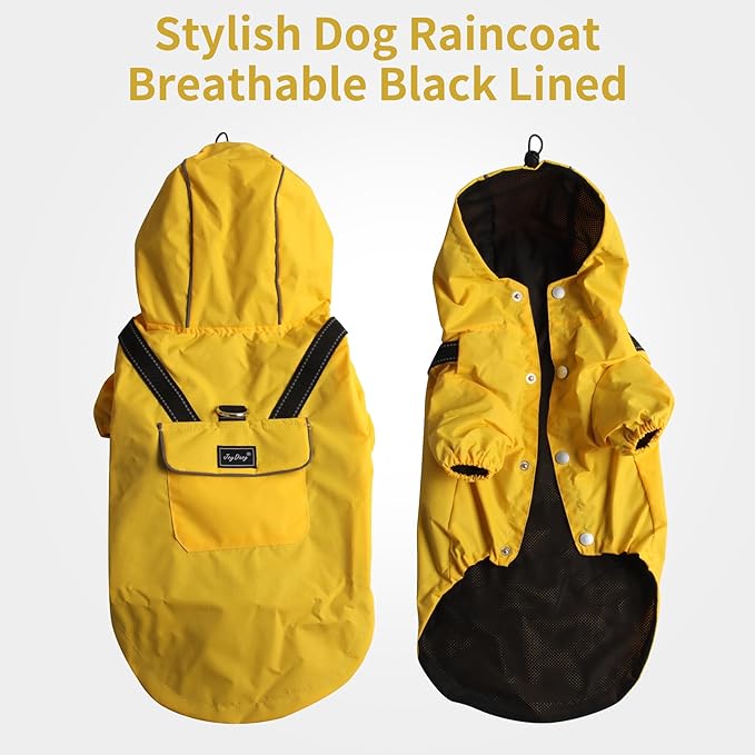 JoyDaog Premium Dog Raincoat with Hood for Medium Dogs,Outdoor Sports Waterproof Dog Rain Jacket,Puppy Raincoat with Pockets,Yellow M