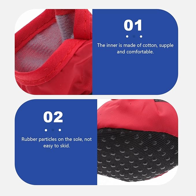 POPETPOP Waterproof Dog Rain Boots Set with Adjustable Straps Non-Slip Nylon and Cotton Paw Protectors for Small and Medium Dogs Outdoor Rain Shoes