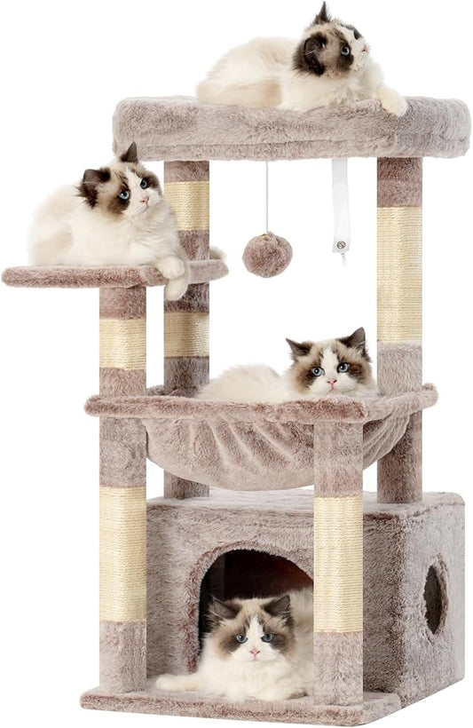 Heybly Cat Tree, Kitten Tower with Large Soft Cat Basket,Cat Condo with Spacious Cat Bed Cave with Hidden Space，Sisal-Covered Scratching Posts,Dangling Ball for Indoor Cats, Muchroom HCT008SMU