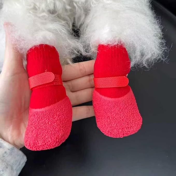 Dog Boots,Dog Paw Protectors Socks for Hot Pavement,Anti Slip Dog Shoes for Hardwood Floors_S(Red)