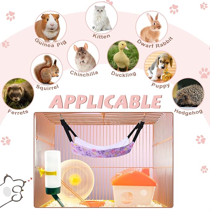 Geelin 4 Pcs Cat Hammock for Cage Soft Hanging Pet Hammock Bed with Adjustable Straps and Metal Hooks Double Sided Bed for Large & Small Cats Ferret Rat Sugar Glider(Paw,20 x 24 Inch)
