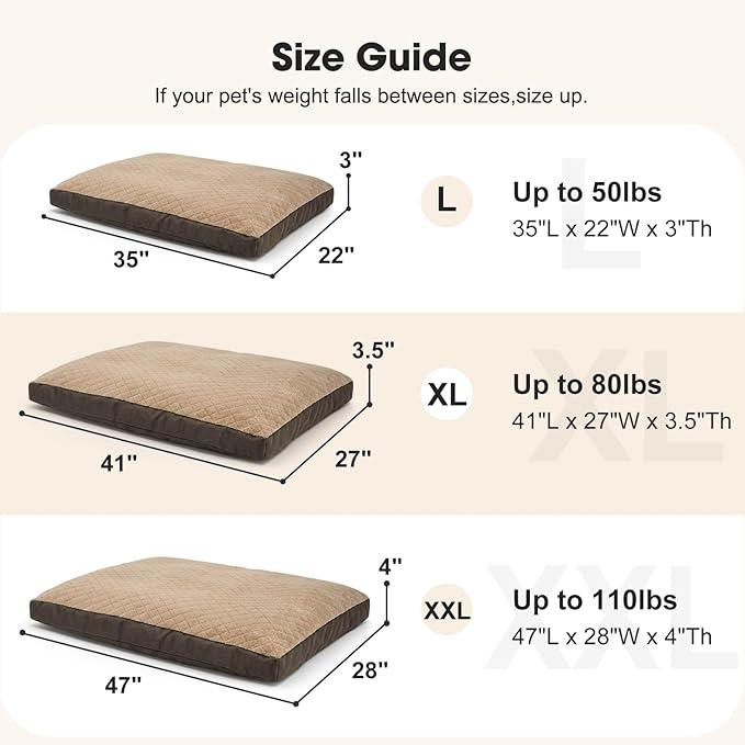 GASUR Indestructible Chew Proof Dog Beds for Large Sized Dogs, Durable Extra Large Dog Ded for Aggressive Chewers,Waterproof Washable Dog Deds for Crate Couch w/Removable Cover (Brown, XXL, 47"x29")