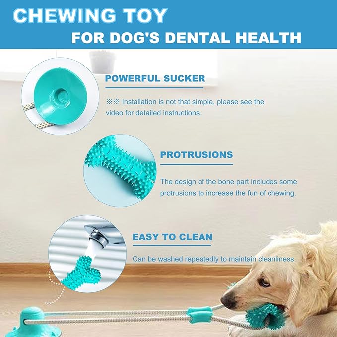 Dog Chew Suction Cup Tug of War Toy, Interactive Dog Toy, Puppy Teething Toys, Chew Toy (Blue Upgrade)