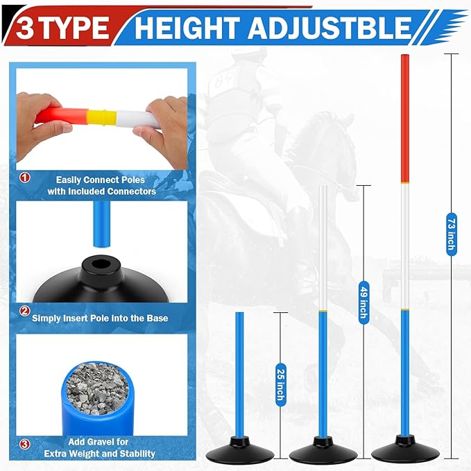 6 Pcs 6FT Pole Bending Poles for Horses | Horse Training Equipment with Round Base | Adjustable Gear for Horse Agility, Equestrian Sports, Soccer Drills, Football Practice & Dog Obstacle Courses