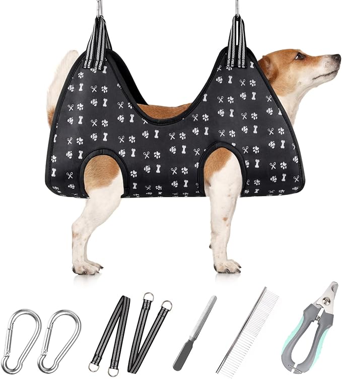 ATESON Pet Dog Grooming Hammock Harness for Nail Trimming (S 30lb), Dog Sling for Cutting Nail, Dog Hanging Holder Hanger for Clipping Nail with Nail Clippers, Nail File, Pet Comb
