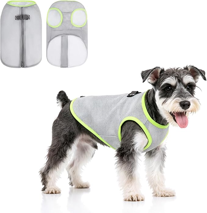 KOOLTAIL Dog Cooling Vest, Sun Protection Easy on off Cooling Pet Shirt Harness with Zipper & Leash Ring, Breathable Summer Quick Dry Clothes, Relief in Hot Weather for Small Medium Large Dogs, Grey S