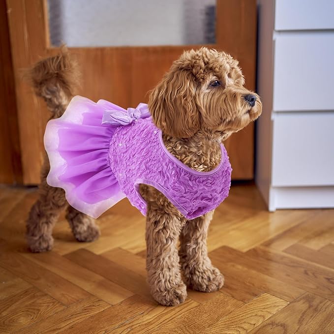 ASENKU Dog Dress Pet Wedding Dress Princess Lace Puppy Birthday Party Outfit Formal Apparel Girl for Small Medium Dogs Cats (Medium, Purple)