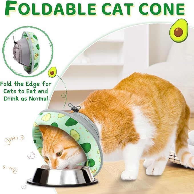 Cat Cone Collar Soft to Stop Licking, Adjustable, Foldable Lightweight Kitten Cones After Surgery Recovery for Cats & Kittens, Cat Cone Alternative, Easy Eating (Avocado Green, M)