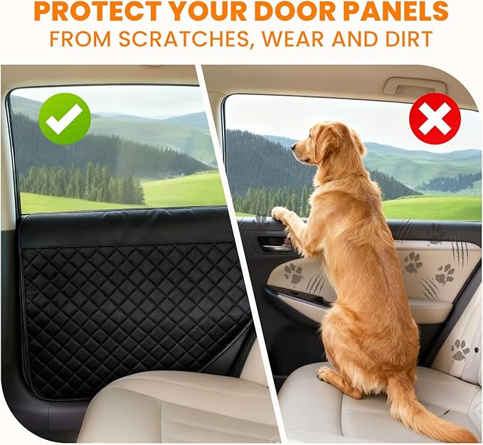 Dog Car Door Protector, 20% Larger Coverage Vehicle Door Cover,Car Door Guard Mat, Pet Door Panel Protector for SUVs Pickup Trucks, Protects Doors from Dog Scratching (Black)