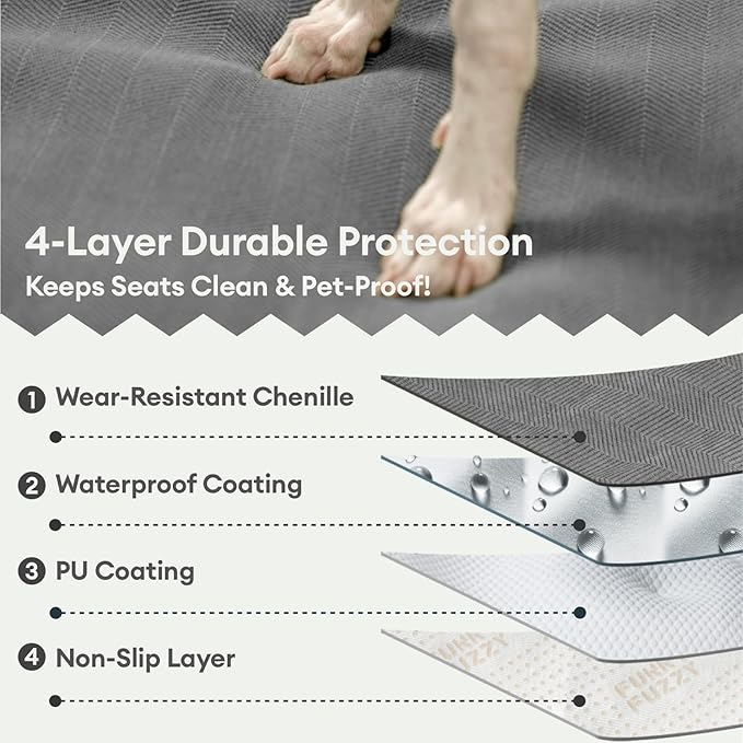 FUNNY FUZZY Dog Car Seat Cover for Back Seat, Back Seat Pet Cover for Dogs Waterproof, Scratchproof Dog Backseat Cover, Non-Slip Bench Car Seat Protector, Universal Fit Most Cars, SUVs, Trucks, Grey