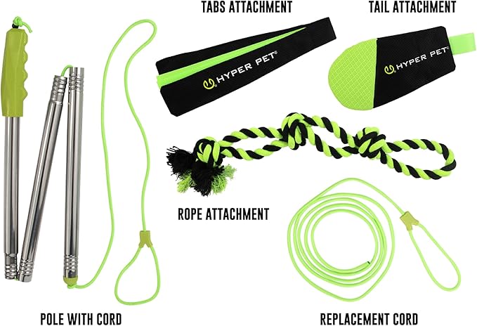 Hyper Pet Flirt Pole, Interactive Training Dog Toy, 36.5" Metal Pole with 45” Rope, 3 Toy Attachments and Replacement Rope, for All Breed Sizes
