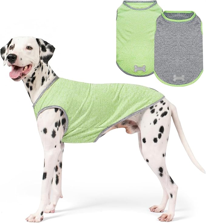 KYEESE 2Pack Dog Shirt, Lightweight Sun Protection Sleeveless Dog T Shirts for Medium Large Dogs, Breathable Pet Reflective Tank Top Summer Dogs Clothes for Outdoor Walking, Green+Grey, 2XL