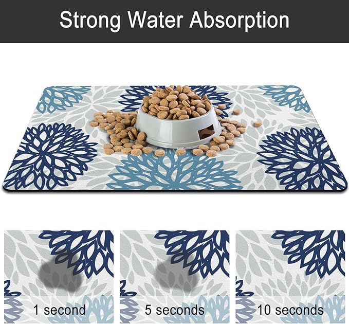 Dog Food Mats for Floors, Absorbent and Quick-Drying Pet Cat Food Mat,Anti-Fouling and Easy-to-Clean Pet Feeding Mat,Dog Bowl Mat for Messy Drinking Water Bowls.17x27, Bohemia Dahlia Floral Style