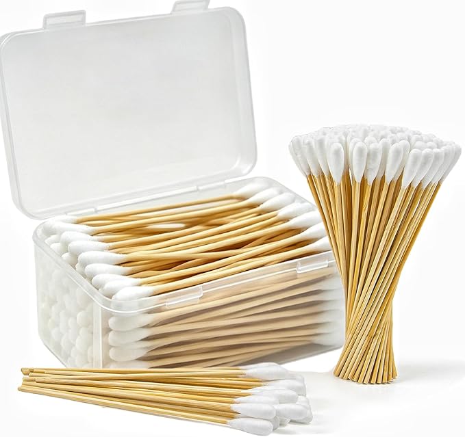 200pcs Large Cotton Swabs with Storage Case, 6 Inch Long Dog Ear Swabs Jumbo Size, Gentle & Lint-Free Pet Ear Cleaning Swabs with Bamboo Handle, Compatible with Dog Ear Cleaner Tool