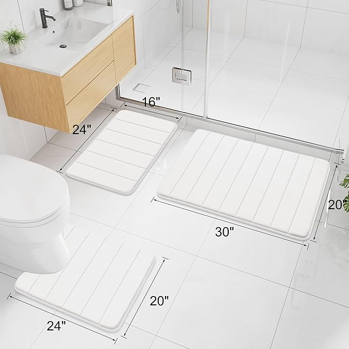 Buganda Memory Foam Bath Mat, 47" x 32", Ultra Soft and Non-Slip Bathroom Rugs, Water Absorbent and Machine Washable Bath Rug Runner for Bathroom, Shower, and Tub, White