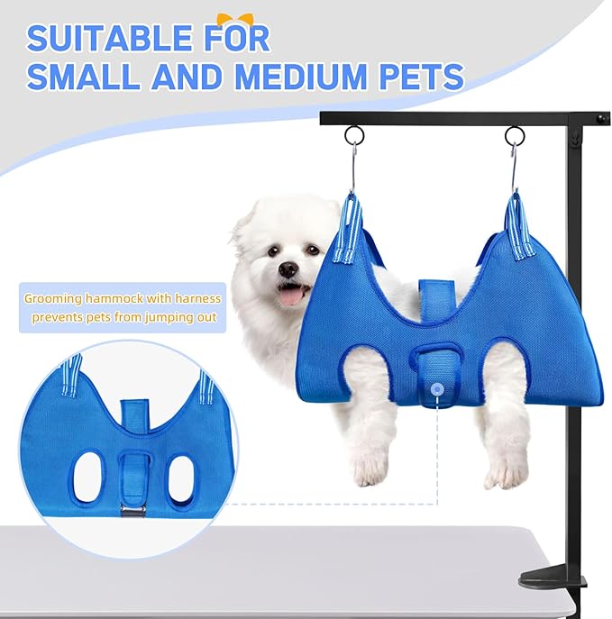 Dog Grooming Arm with Hammock: Adjustable Height 27"-38", Foldable Dog Grooming Table Arm w/No-Sit Holder and Loop Noose,Grooming Restraint Ideal for Small Pets (5–11 lbs) at Home or Salons