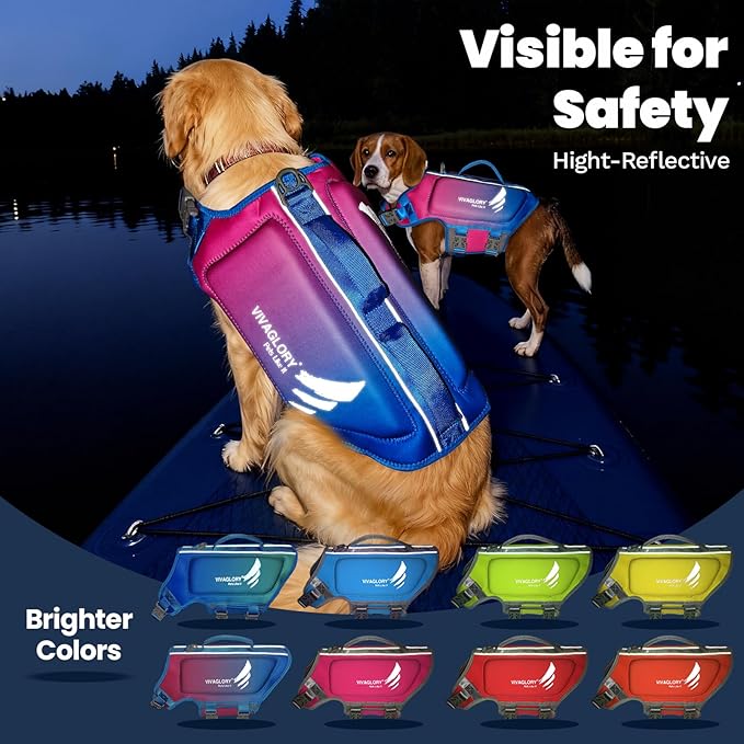 VIVAGLORY High Buoyancy Dog Life Vest, Swimming Vest with Handle, Dog Life Jacket for Swimming & Boating, Buoyancy for Puppy Doggy, L, Pink Blue