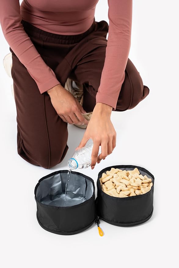 OllyDog Superbowl | Collapsible Dog Travel Bowl | 2-Compartment Food & Water | Foldable Portable Dog Dish | Hiking Camping Backpacking | Small Medium Large Dogs (Raven)