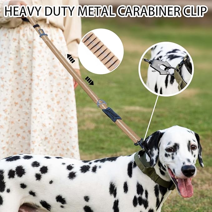 Heavy Duty Tactical Dog Leash, 4-6FT Shock Absorbing Tactical Leash with 2 Padded Handles, Metal Carabiner Clip,Car Seatbelt, Reflective Heavy Duty Leashes for Medium Large Dogs (Brown)