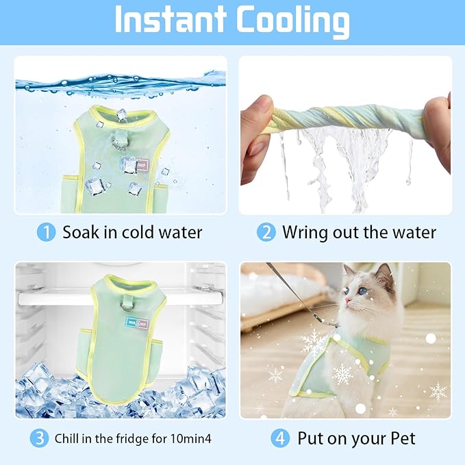Dog Cooling Vest, Summer Pet T-Shirt, Breathable Quick-Dry Outfit for Dogs and Cats, Blue (Green, Large(8.8-12lb))