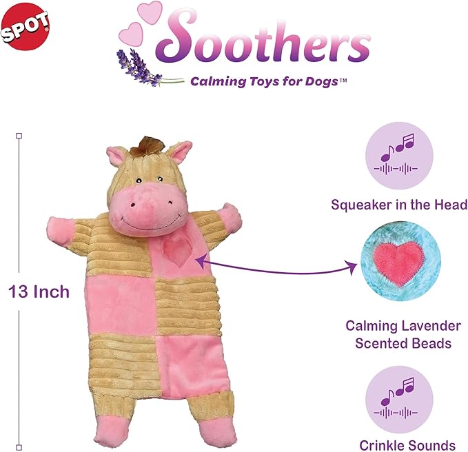 SPOT Soothers Crinkle Paper Dog Toy - 13in Stuffing-Free Calming Plush with Crinkle, Lavender Scent & Squeaker, Anxiety Relief for Dogs - 1 of 3 Animal Designs, Sent at Random